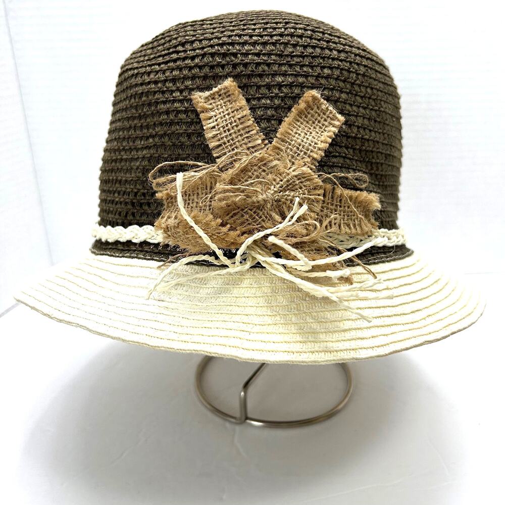 D &‎ Y Raffia Hat With Burlap Bow And Braided Hat Band